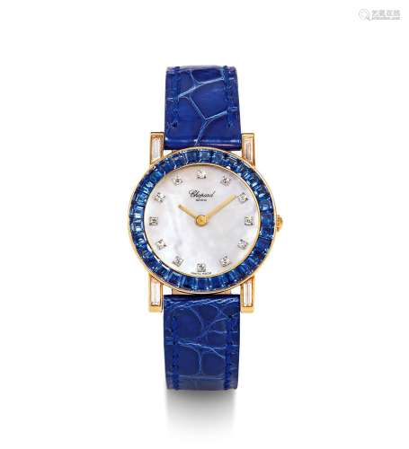 约2006年制 萧邦 18K黄金 女款珠宝腕表 蓝宝石镶嵌表壳 贝母表盘