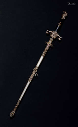 约1900年制 欧洲 银质 雕花古剑