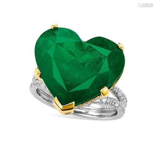 11.68克拉天然「心形」哥伦比亚祖母绿配钻石戒指