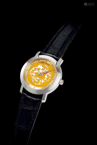 2003年制  百达翡丽 型号5075G 18K白金 自动上弦腕表 珐琅表盘 生肖羊年特别款
