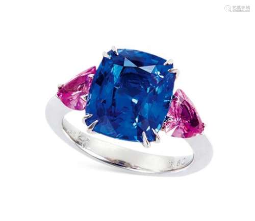 6.82克拉天然斯里兰卡蓝宝石配粉色蓝宝石戒指 未经加热
