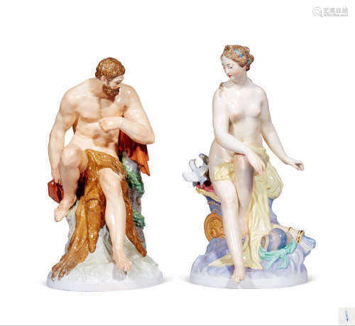 19世纪 德国 KPM 彩绘陶瓷人物雕塑 （一对）