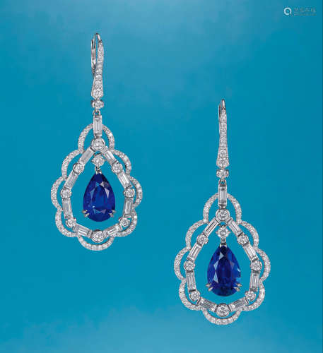 4.93及4.53天然斯里兰卡皇家蓝蓝宝石配钻石耳环