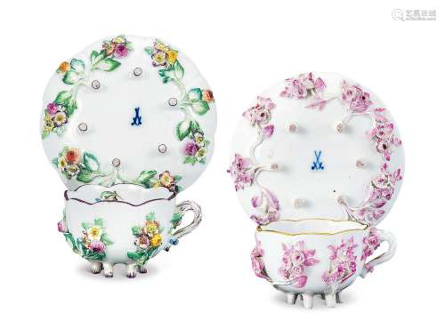 约1910年 德国 MEISSEN 陶瓷花卉茶具 （两组）
