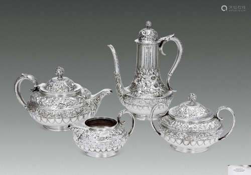 约1890年 美国 TIFFANY & CO. 纯银高浮雕咖啡茶具 （四件套）
