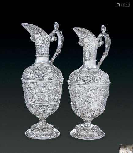 约1887年 英国 纯银宴会酒壶 （一对）