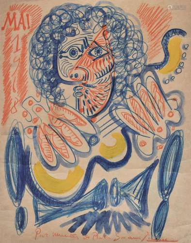 巴勃罗·毕加索 1968年作 Manitas de Plata 纸板色粉、油彩
