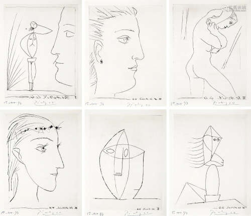 巴勃罗·毕加索 1944年作 六个不规则的故事 雕刻版画于Montval 纸