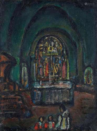 乔治·卢奥 1945年作 教堂内部 布面油画