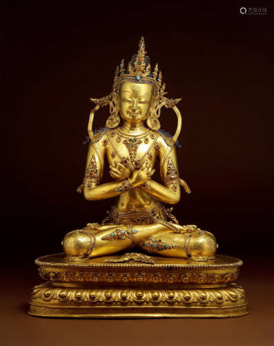 14世纪 西藏夏鲁风格铜鎏金金刚总持像