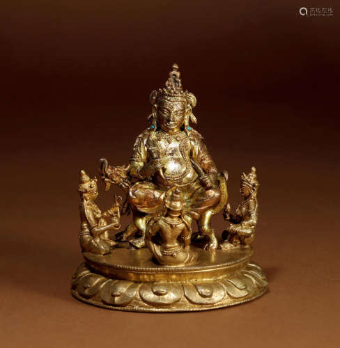 15世纪 铜鎏金白财神及空行母
