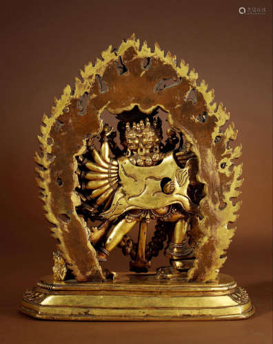 17世纪 札什伦布寺风格铜鎏金大威德金刚