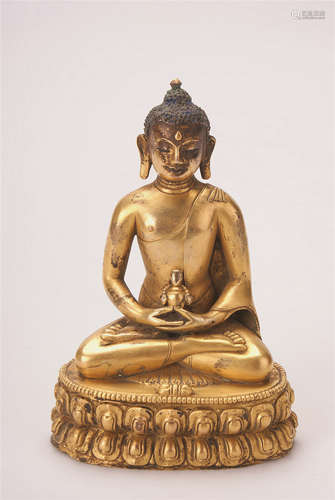 A Chinese Gilt Bronze Figure Of Shakyamuni