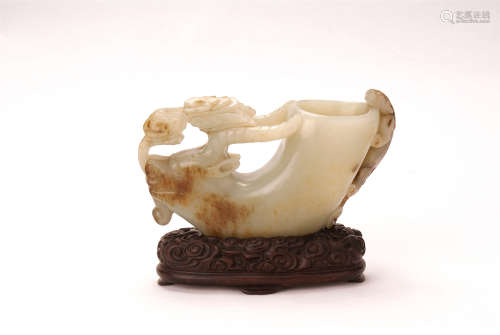 A Chinese Carved Goat Head Shaped Jade Brush Washer