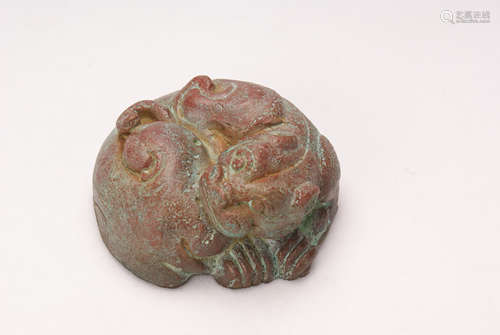 A Chinese Bronze Ruishou Shaped Paper Weight 