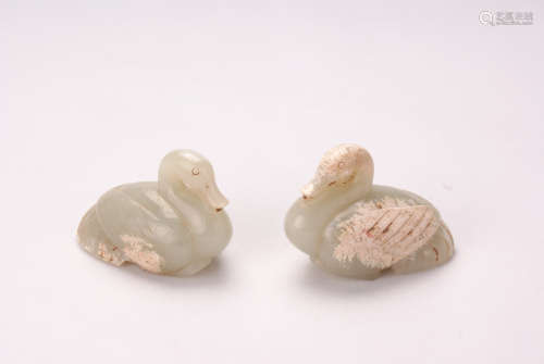 A Pair Of Chinese Jade Gooses