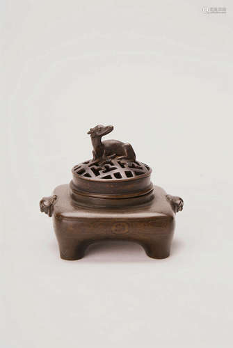 A Chinese Silver Decorated Bronze Incense Burner