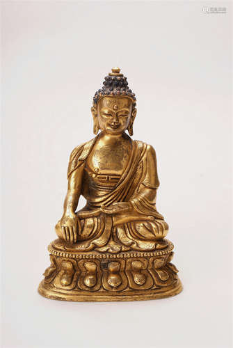 A Chinese Gilt Bronze Figure Of Seated Shakyamuni