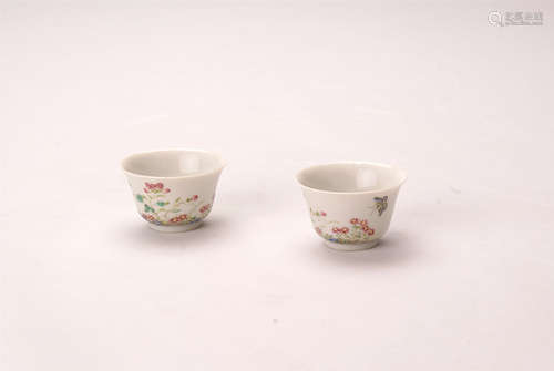 A Pair Of Famille Rose Porcelain Cups 