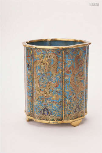 A Chinese Enamel Brush Pot 