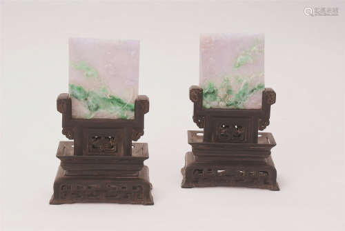 A Pair Of Chinese Jadeite Table Screens 