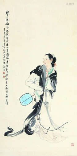 徐操（1898-1961）执扇仕女图