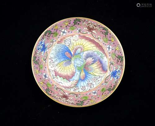 CHINESE FAMILLE ROSE PINK GROUND DISH