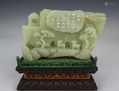 CHINESE CARVED CELADON JADE BOULDER