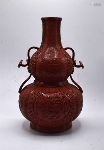 CHINESE QING PERIOD CINNABAR DOUBLE GOURD VASE