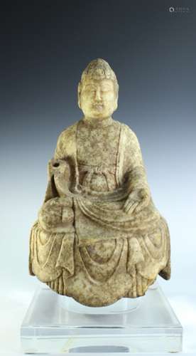 CHINESE CARVED WHITE MARBLE BUDDHA STATUE