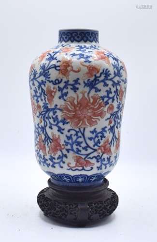 CHINESE QING PERIOD BLUE AND RED VASE