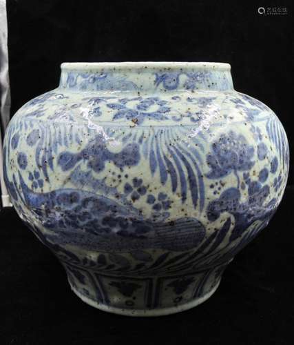 CHINESE BLUE AND WHITE FISH JAR