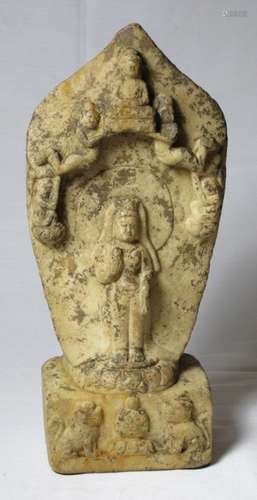 ANTIQUE CHINESE CARVED STELE OF BUDDHA