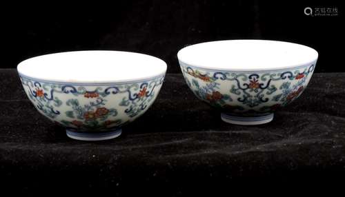 PAIR OF CHINESE DOUCAI CUPS