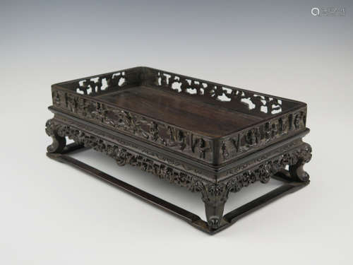 CHINESE CARVED ZITAN HARDWOOD TRAY