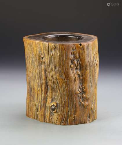 Chinese Carved Wood Brush Pot