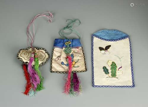 Three Chinese Silk Embroidery Purses