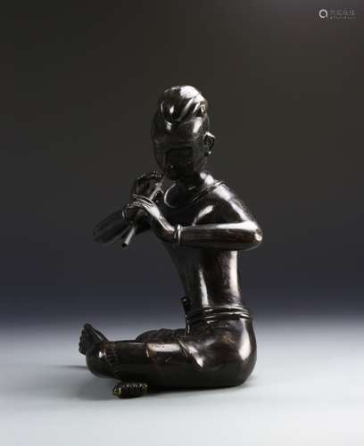 ASIAN BRONZE STATUE OF A MUSICIAN