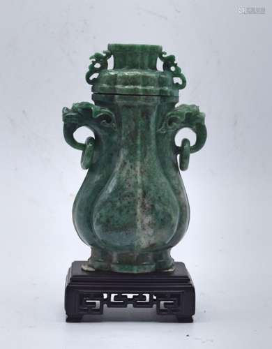 CHINESE QING PERIOD CARVED JADEITE VASE