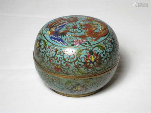 CHINESE QING PERIOD CLOISONNE ROUND BOX WITH COVER