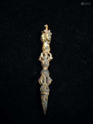 TIBETAN GILT BRONZE RITUAL DAGGER