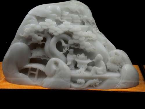 CHINESE HAND CARVED WHITE JADE BOULDER