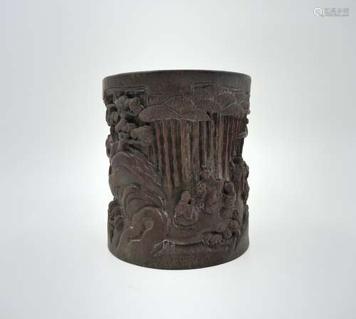 CHINESE WOOD BRUSH POT