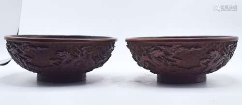 A Pair of Chinese Cinnabar Bowls