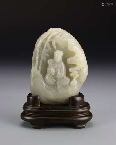 Chinese Carved Jade Boulder of Guanyin