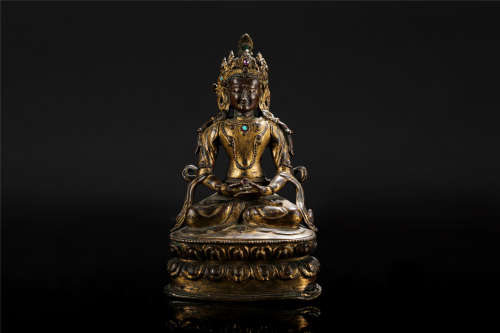 十四世纪 铜鎏金无量寿佛坐像