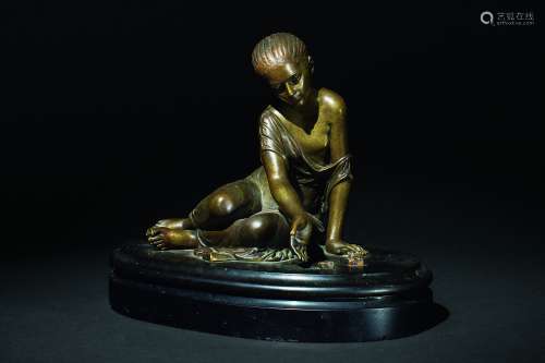 十九世纪 《玩游戏的少女》青铜雕像