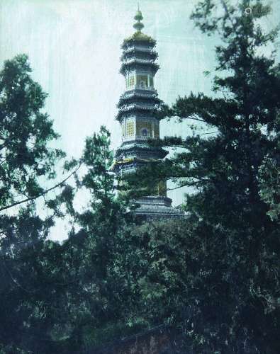 民国早期 颐和园多宝琉璃塔照片