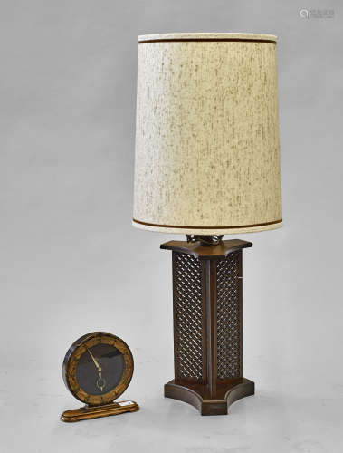 Two Vintage Wood Fixtures: Lamp & Clock