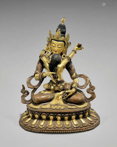 Sino-Tibetan Parcel-Gilt Bronze Deity: Padmasambhava
